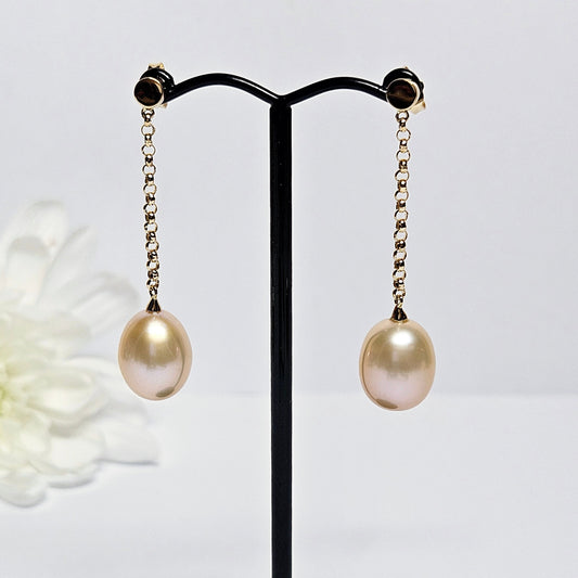 Pink pearl and chain drop earings