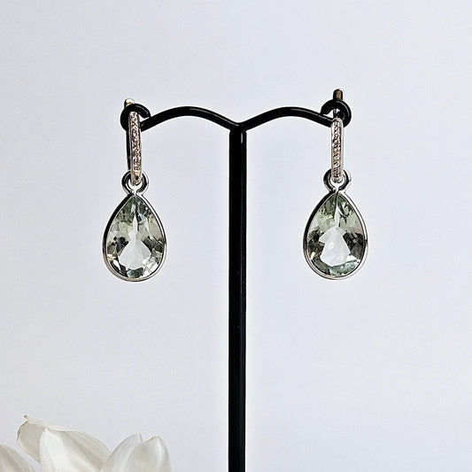 Pear shaped Green quartz interchangeable drop earings