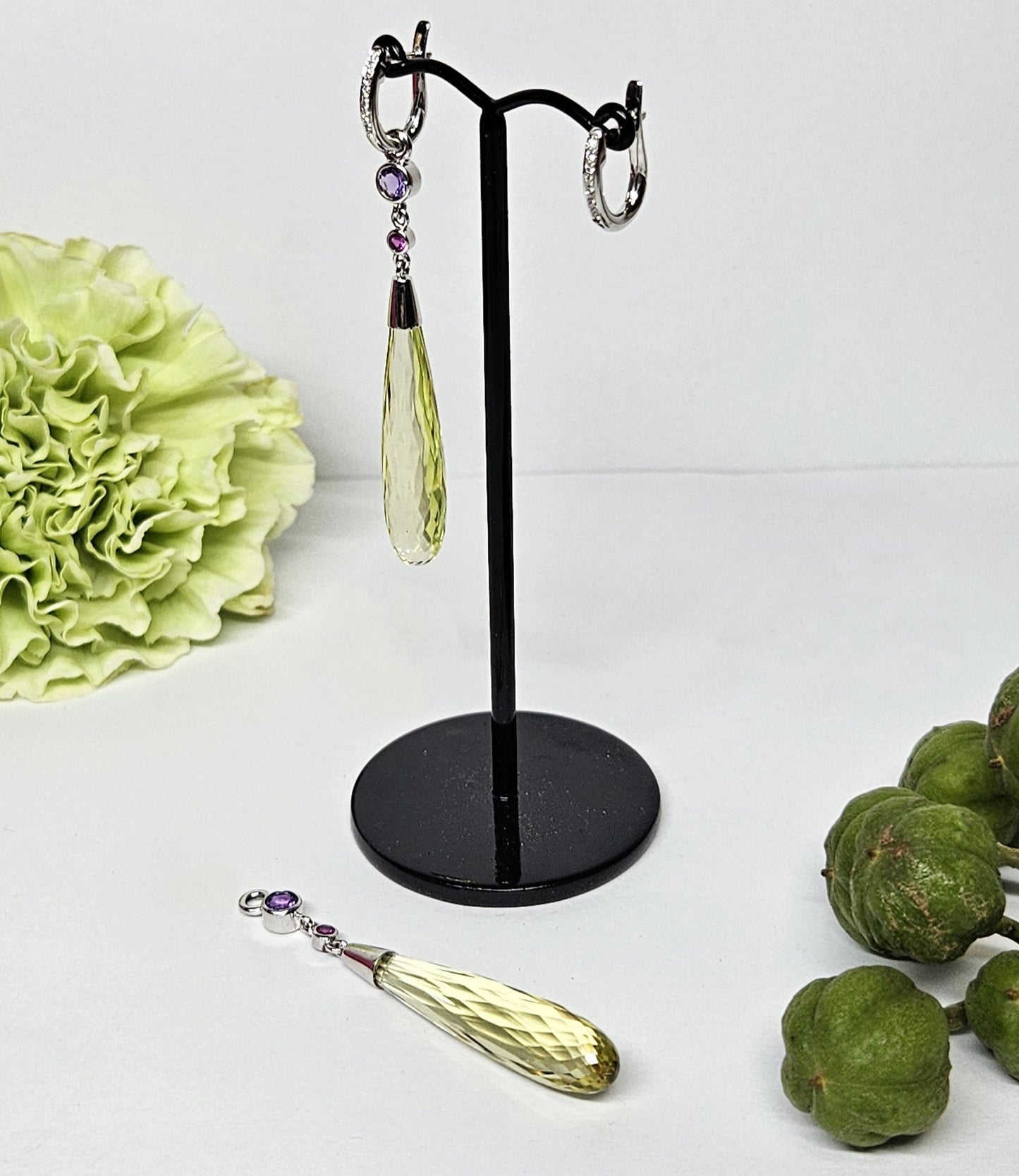 Lemon quartz briolette drop interchangeable earings