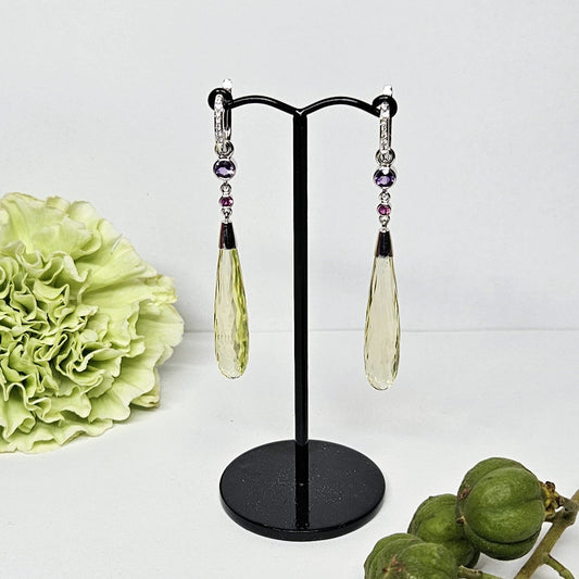 Lemon quartz briolette drop interchangeable earings