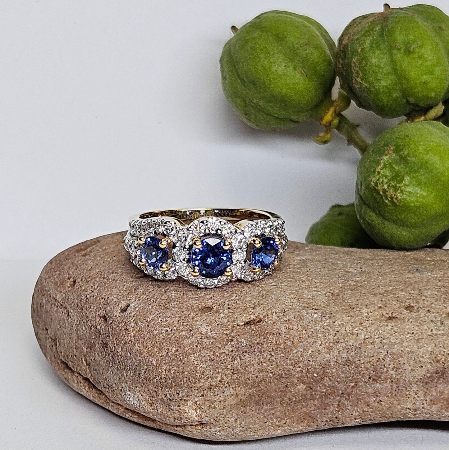 Three Ceylon Sapphire and Diamond ring