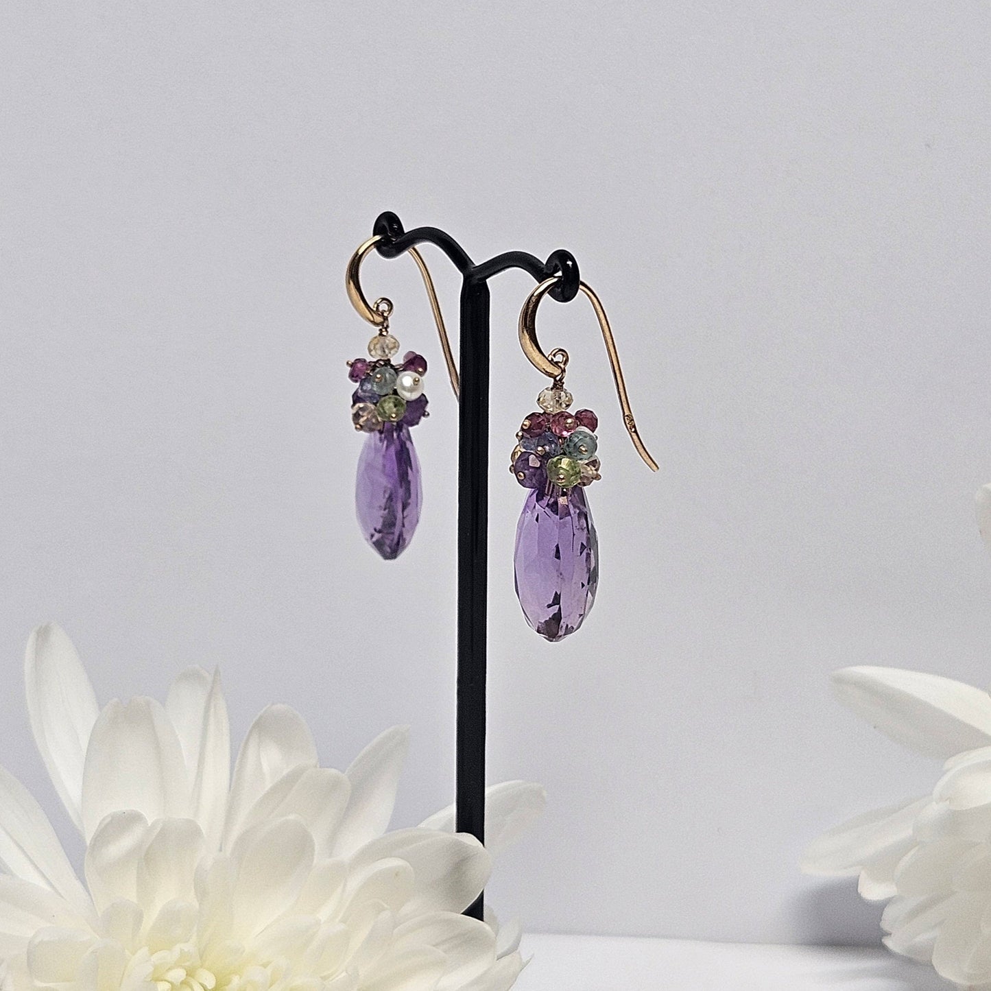 Amethyst and multi-bead shepherd hook earings