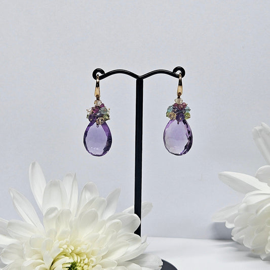 Amethyst and multi-bead shepherd hook earings