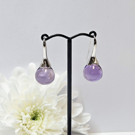 Polished Amethyst shepherd hook drop earrings