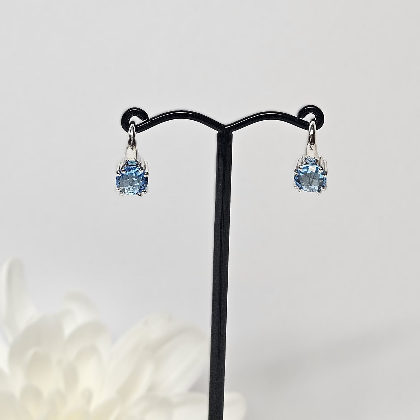 Fancy Checkerboard cut Topaz Shepherd hook drop earings