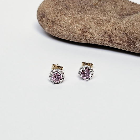 Pink Spinel and Diamond stud earrings